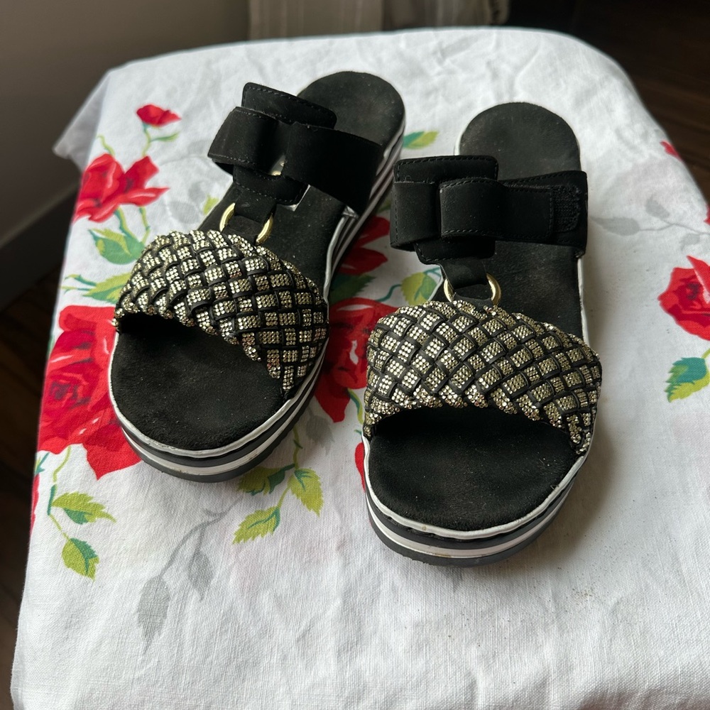 Rieker size 9.5 Slide Sandals platform sole Velcro strap lightweight woven style